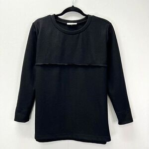 Samuji Women’s Medium Black 100% Wool Crewneck Pullover Sweater Ruffled